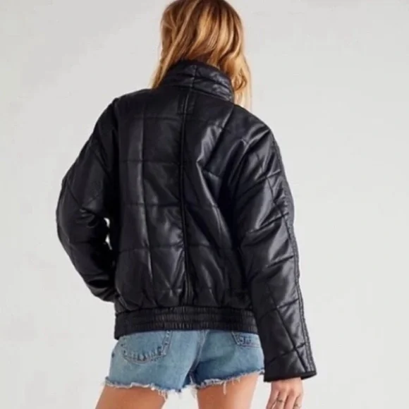 Free People Dolman Vegan Leather Quilted Jacket - Picture 3 of 13